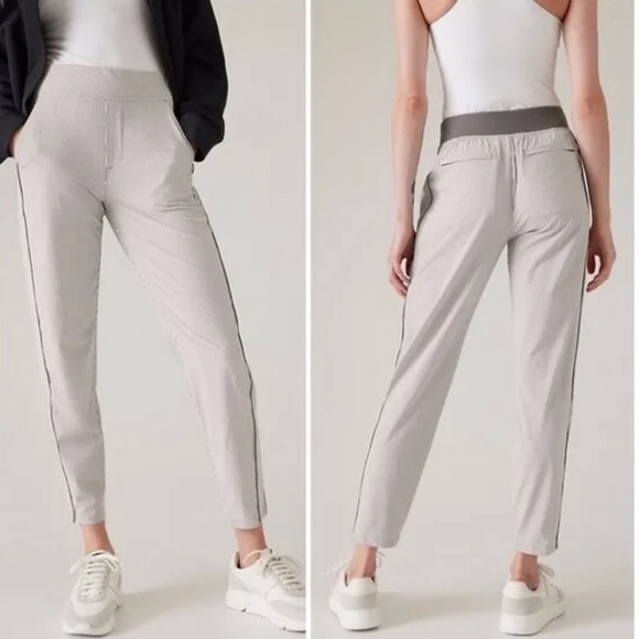 Athleta Brooklyn textured ankle pant city stripe coast gray. Size 6. - Picture 3 of 14